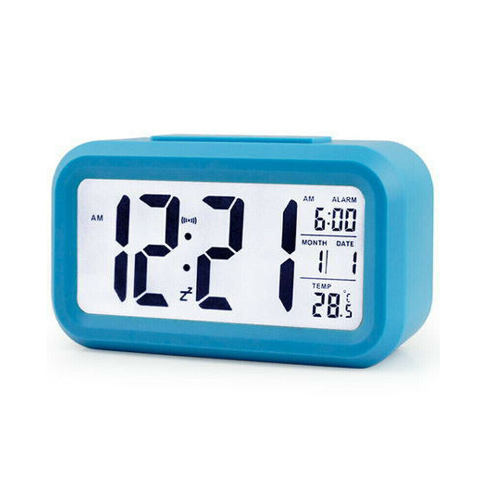 (Blue) Digital Led Alarm Clock Bedsides Snooze Clock Calendar Display Battery Operated Blue,White