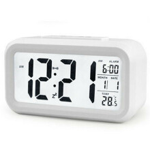 (White) Digital LED Alarm Clock Bedsides Snooze Clock Calendar Display Battery Operated