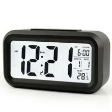 (Black) Digital LED Alarm Clock Bedsides Snooze Clock Calendar Display Battery Operated