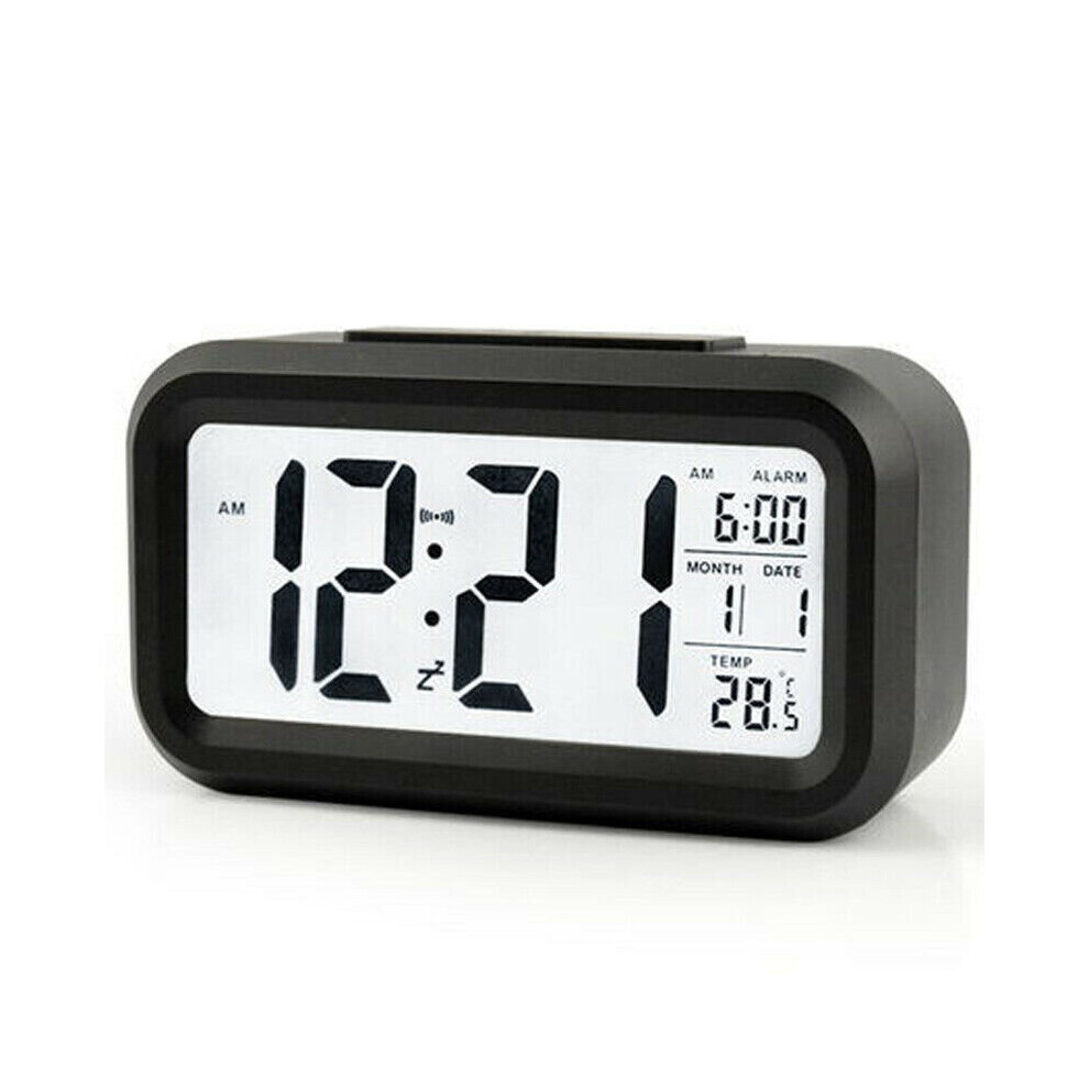 (Black) Digital LED Alarm Clock Bedsides Snooze Clock Calendar Display Battery Operated