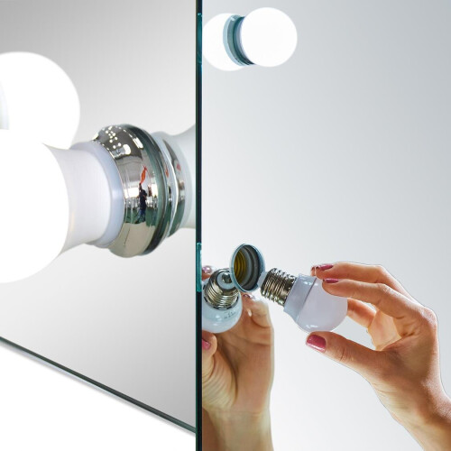 MOOD LED Hollywood Mirror, 2 x Plug & USB Sockets, Dressing Table or Wall Mounted,  65cm x 80cm, 1
