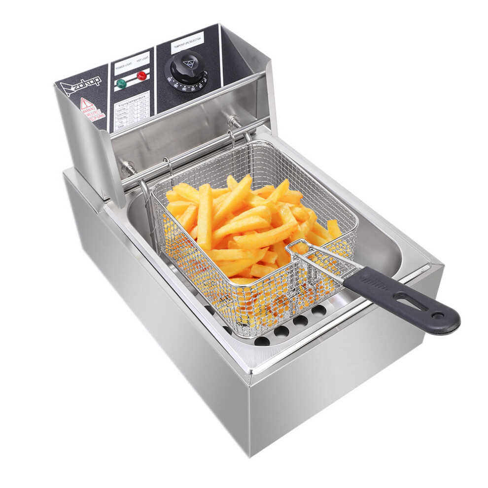 ZOKOP EH81 2500W 220-240V 6.3QT/6L Stainless Steel Single Cylinder Electric Fryer UK Plug