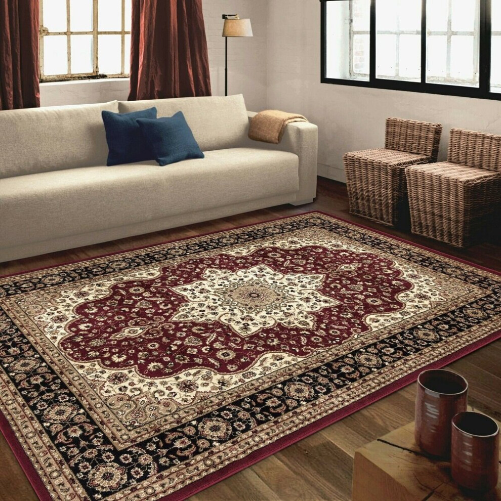 (Red, 120 x 170 cm) Non Slip Traditional Rugs Living Room Carpet Mat