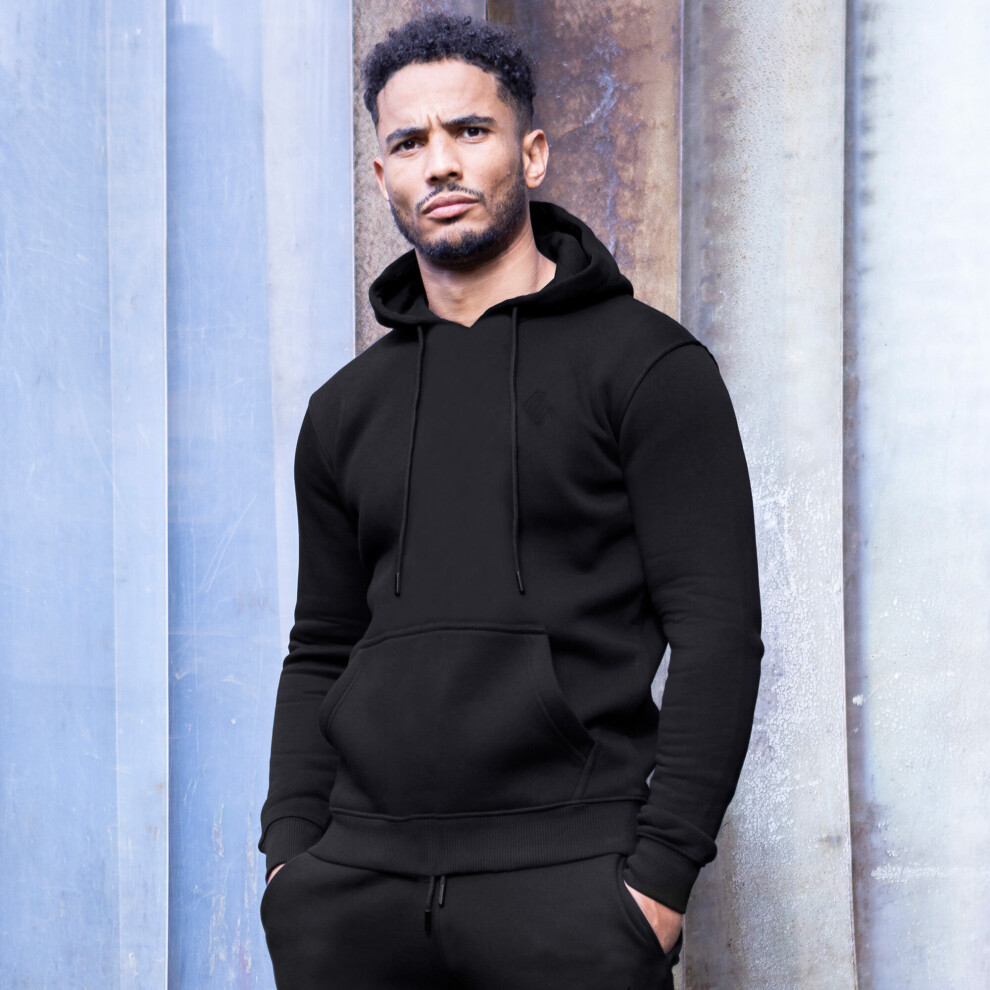 (Black, S) Mens Hoodie Enzo Fleece Hoody Hooded Jumper Sweatshirt