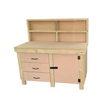 (5ft, With Back Panel) Wooden Workbench MDF Double Shelf Tool Cabinet with Lockable Cupboard Heavy-duty Work Table