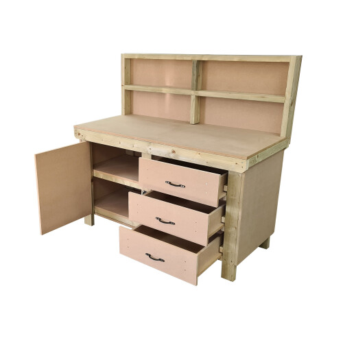 (4ft, With Back Panel) Wooden Workbench MDF  Double Shelf Tool Cabinet with Lockable Cupboard Heavy-duty Work Table 2