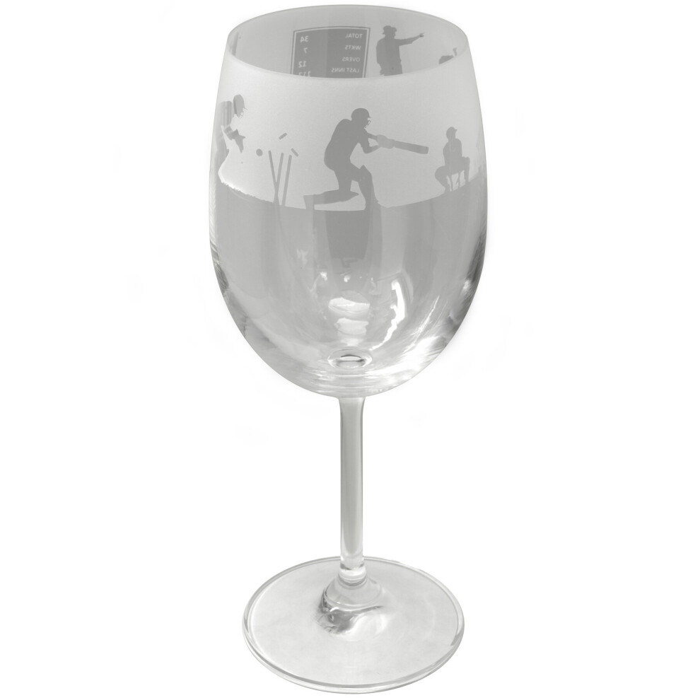 The Milford Collection Animo Glass Animo Cricket Sandblasted Crystal Wine Glass - Hand-Decorated In The Uk, 350 Ml