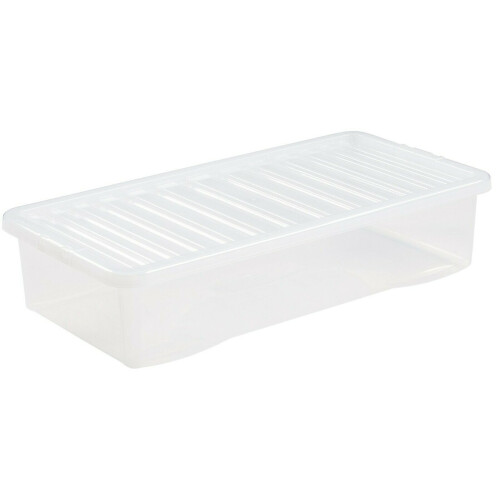 Wham Large Clear Plastic Under Bed Storage Box Clear Stackable Containers 42 Litre
