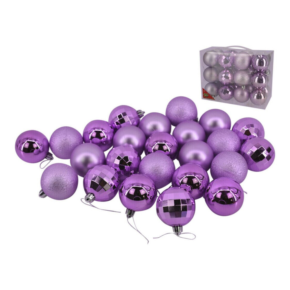 Purple Baubles Bulk Pack Christmas Home Decoration Assorted Glitter Matt 6cm