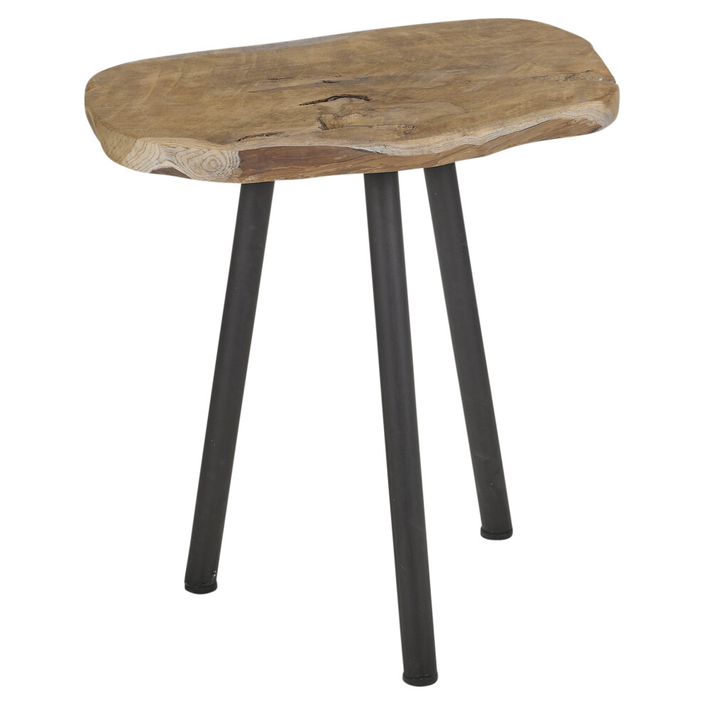 Teak Wooden Side Coffee End Table Stool With Metal Legs Furniture