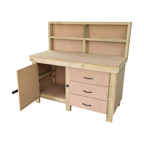 (6ft, With Back Panel) Wooden MDF Tool Cabinet Workbench with Lockable Cupboard 1