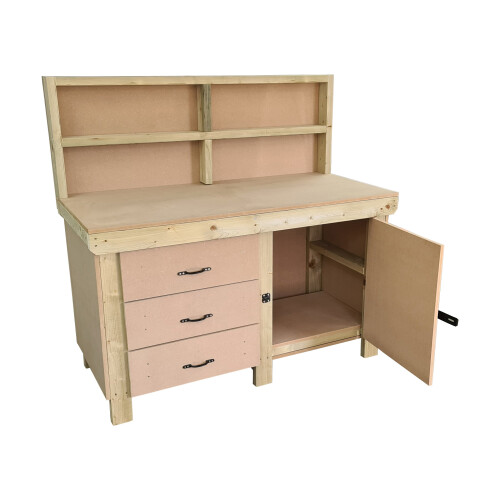 (6ft, With Back Panel) Wooden MDF Tool Cabinet Workbench with Lockable Cupboard 2