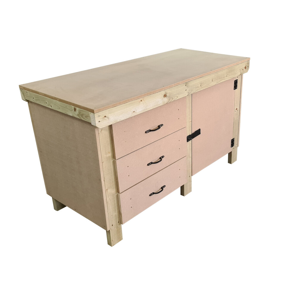 (5Ft, Without Back Panel) Wooden Mdf Tool Cabinet Workbench With Lockable Cupboard 7426998918708