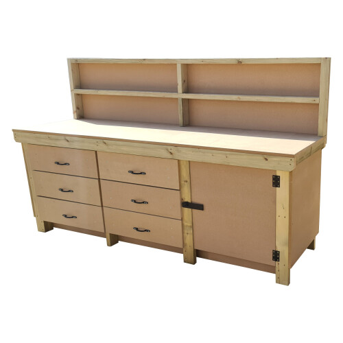 (7ft, With Back Panel) Wooden MDF Tool Cabinet Workbench with Lockable Cupboard 1