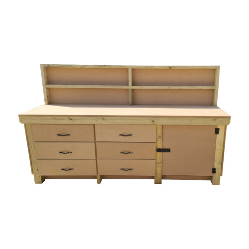 (7ft, With Back Panel) Wooden MDF Tool Cabinet Workbench with Lockable Cupboard 2