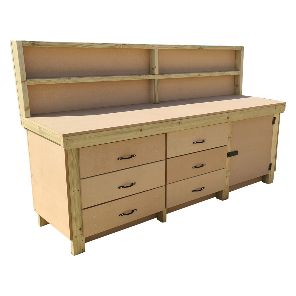 (8Ft, With Back Panel) Wooden Mdf Tool Cabinet Workbench With Lockable Cupboard 7426998918746