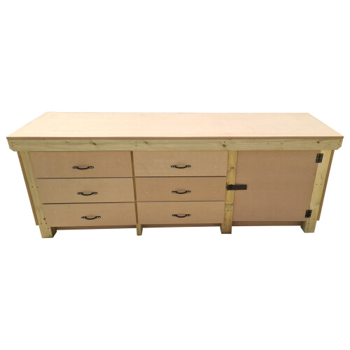 (8ft, Without Back Panel) Wooden MDF Tool Cabinet Workbench with Lockable Cupboard 1