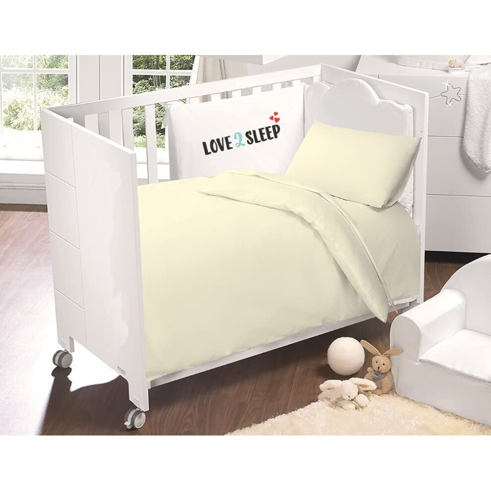 (Cream) Cot Bed Duvet Cover 120 X 150 cm & Pillowcase Egyptian Cotton