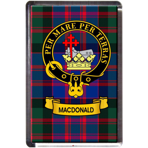 MacDonald Tartan Fridge Magnet with Scottish Clan Crest on Clear Acrylic Rectangular Base