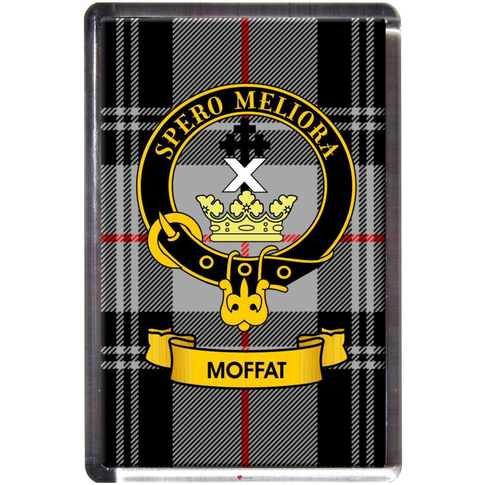 I Luv Ltd Moffat Tartan Fridge Magnet With Scottish Clan Crest On Clear Acrylic Rectangular Base