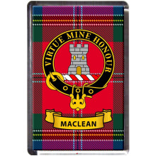 MacLean Tartan Clan Crest Fridge Magnet on Clear Acrylic Rectangular Base Unique Scottish Gift