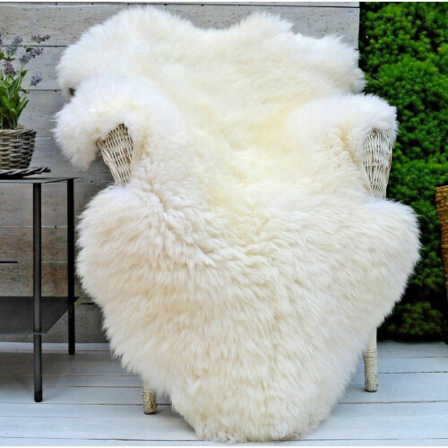 (XL) Genuine Ivory Real Sheepskin Rug Luxury British Throw Eco Pelt