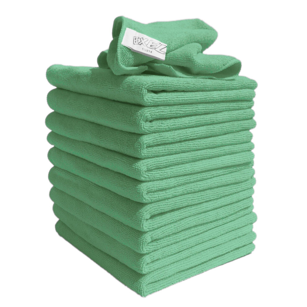 Exel Supercloth - Medium Duty Microfibre Cloths - Green - Pack Of 10 - Exel - MIGN37