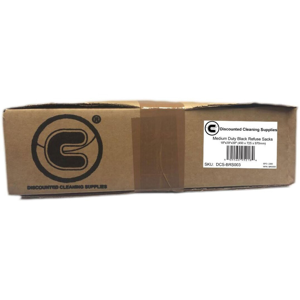 BRS003 Black 90L Medium-Duty Refuse Sack, 18x29x39 HDPE, 120 Gauge, Extra-Strong