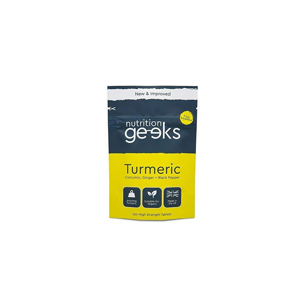 Nutrition Geeks Turmeric Tablets 2000Mg With Pepper & Ginger | 120 High Strength Curcumin Supplements | Turmeric And Pepper Tablets (Not Capsules Or Pow Black