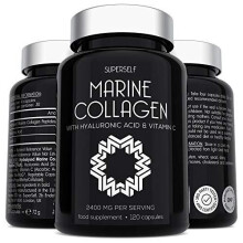 Marine Collagen Supplement 2400mg - 120 Capsules with Hyaluronic Acid and Vitamin C - Premium Type 1 Hydrolysed Collagen Tablets for Women and Men -