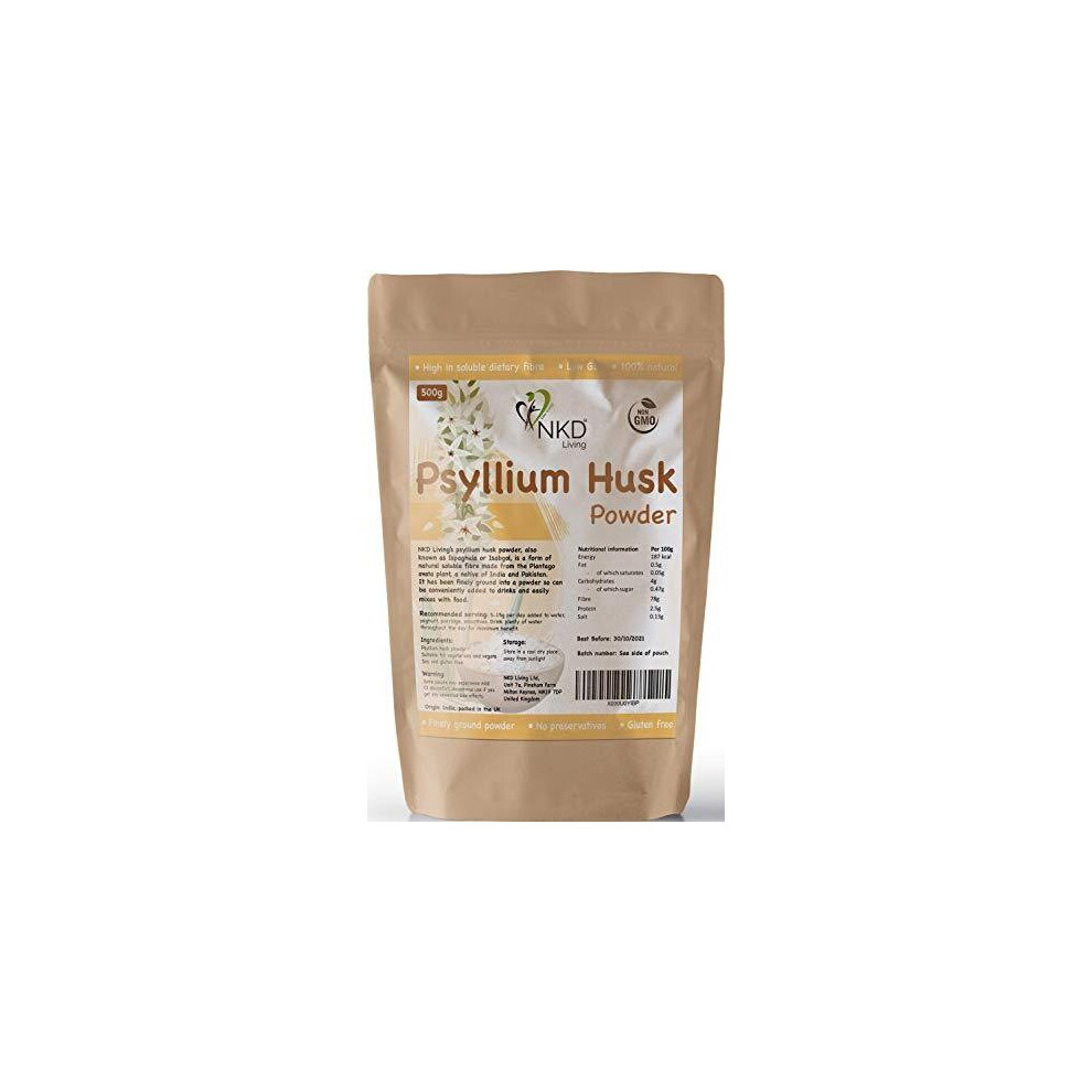Psyllium Husk Powder by NKD Living (500g) | Tested for Heavy Metals, Micro-Organisms and Over 500 Pesticides (500g)