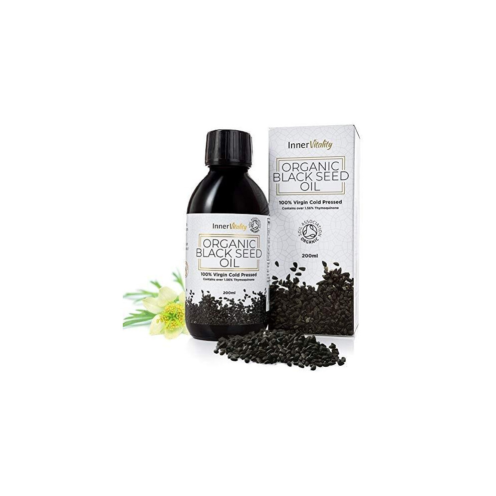 Organic Black Seed Oil Cold Pressed - 200ml High Strength Pure Virgin Oil in a Glass Bottle by Inner Vitality