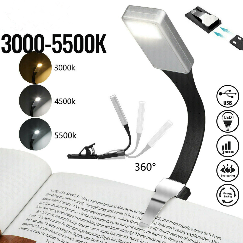 USB Rechargeable LED Book Light Flexible Clip On Book Night Light