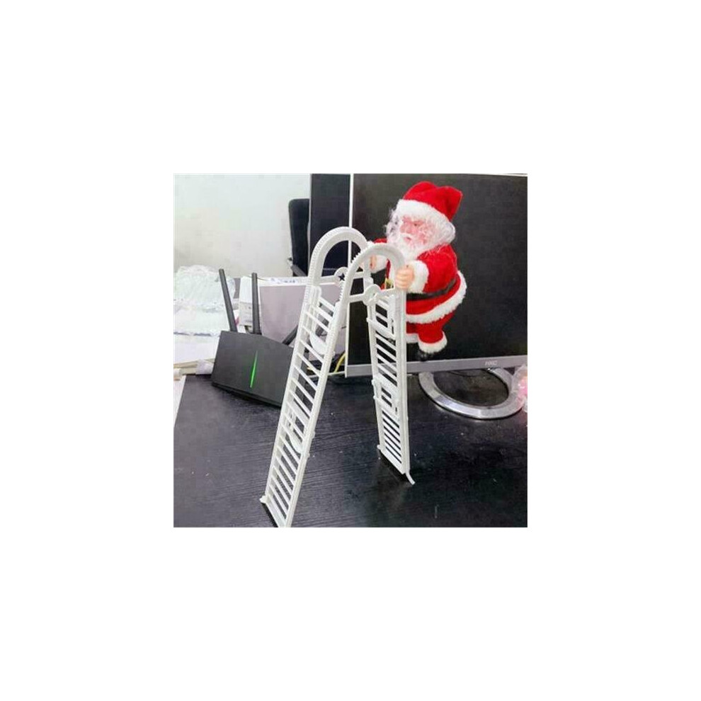 (White Double Climbing Ladder) Santa Claus Climbing Ladder Electronic DIY Christmas Tree Decoration Doll