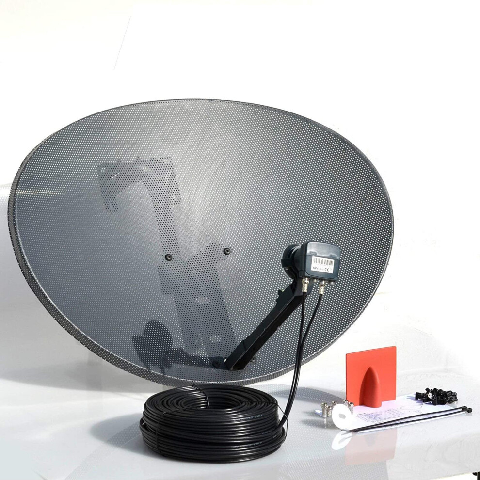 (20 Meter Twin Kit, Black) Viewi 80CM Zone 2 Freesat HDR Satellite Dish DIY Self Installation Kit, Latest Dish with Quad LNB, Coax Cable, Brackets, Bolts, SATELLITE FINDER