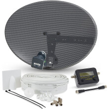 (5 Meter, Twin White) Satellite Dish Kit for SKY/Freesat/Astra/Polsat/Hotbird/Full HD, Latest MK4 dish with Quad LNB, Cable, Signal finder, Brackets, Bolts, F Connectors