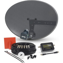 (10 Meter, Twin Black) Satellite Dish Kit for SKY/Freesat/Astra/Polsat/Hotbird/Full HD, Latest MK4 dish with Quad LNB, Cable, Signal finder, Brackets, Bolts, F Connectors