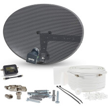 (30 Meter, Single White) Satellite Dish Kit for SKY/Freesat/Astra/Polsat/Hotbird/Full HD, Latest MK4 dish with Quad LNB, Cable, Signal finder, Brackets, Bolts, F Connectors