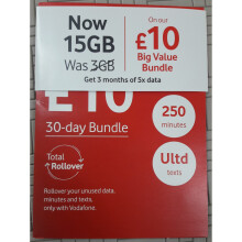 Vodafone Big Value Bundle Pay As You Go Sim Card - TRIPLE DATA SIM 6GB - 3 SIZES