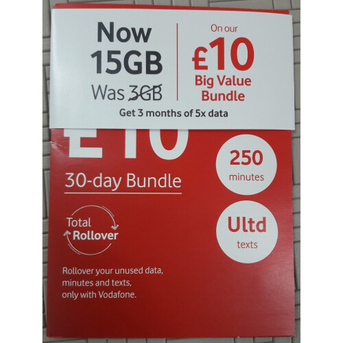 Vodafone Big Value Bundle Pay As You Go Sim Card - TRIPLE DATA SIM 6GB - 3 SIZES