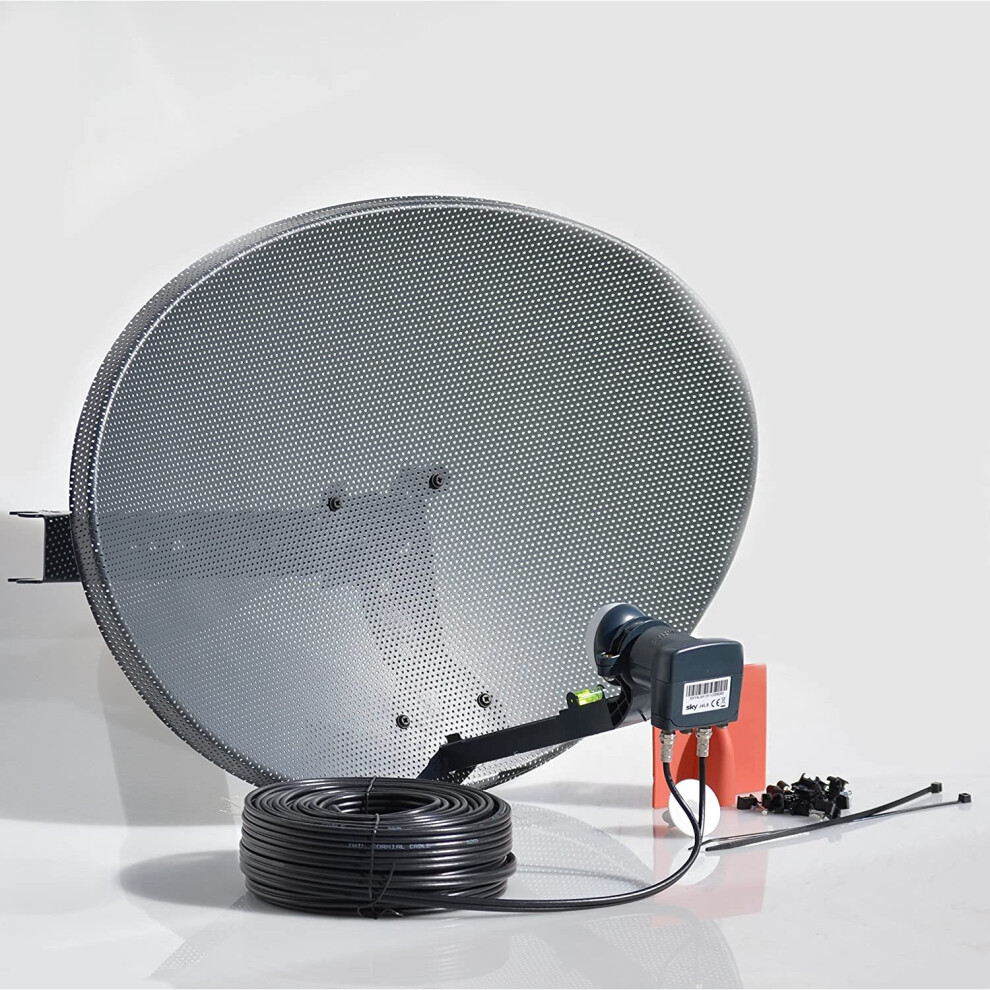 (15 Meter Kit, Black) Viewi Freesat HDR Satellite Dish DIY Self Installation Kit, Latest Dish with Quad LNB, Twin Coax Cable all necessary Brackets,Bolts & SATELLITE FINDER