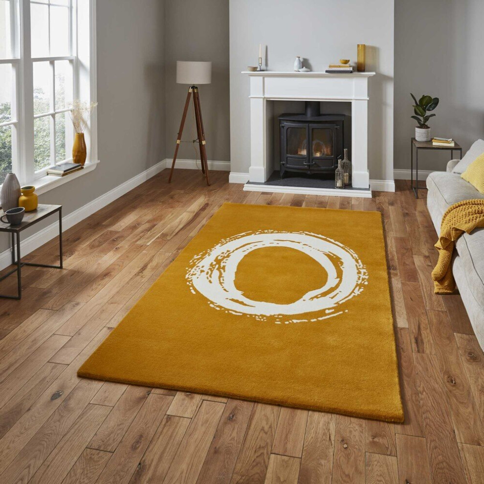 (120x170cm) Modern Elements EL1095 Hand Made Wool Rugs in Ochre Abstract Soft Mats