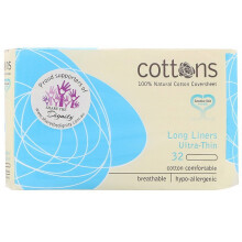 Cottons, Ekologisk, Långa Liners, Ultra-Tunn, Odoless, 32 Liners