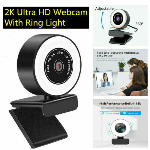 360° Webcam 2K HD Built-in Adjustable Ring Light with Microphone 1