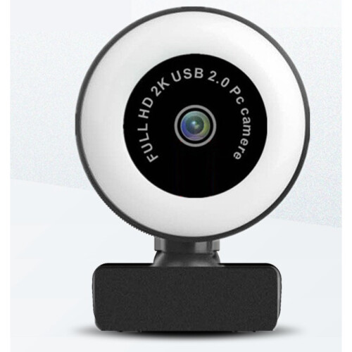 360° Webcam 2K HD Built-in Adjustable Ring Light with Microphone 2
