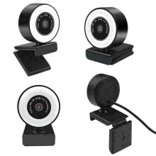 360° Webcam 2K HD Built-in Adjustable Ring Light with Microphone