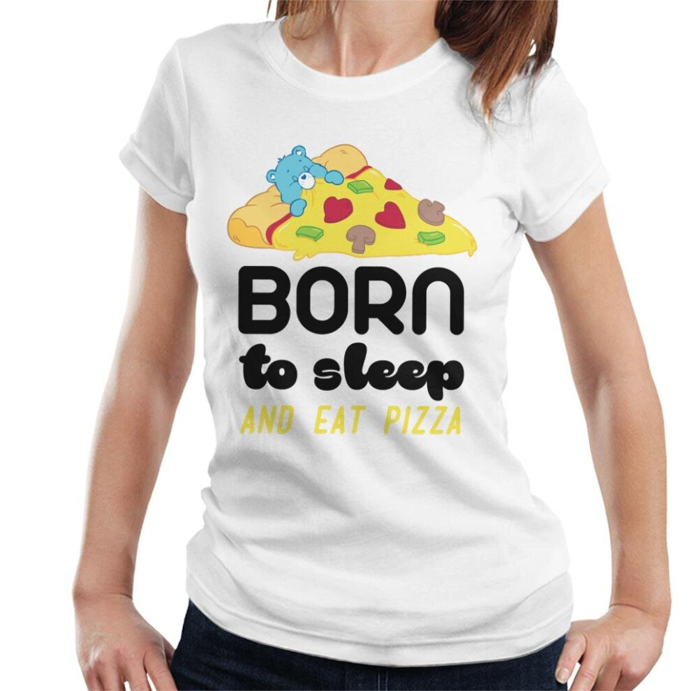 (XL, White) Care Bears Bedtime Bear Born To Sleep And Eat Pizza Women's T-Shirt