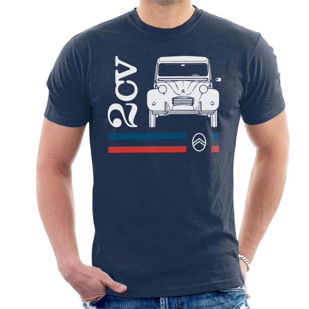 (L, Navy Blue) CitroÃ«n White 2CV Racing Stripes Men's T-Shirt