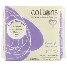 Cottons, Ekologisk, Nattlinner med Vingar, Tyngre, Odoless, 10 Linjer