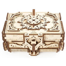 Caixa antiga UGEARS - quebra-cabeça mecânico de madeira 3D - 100-200 peças - para bebês a partir de 14 anos